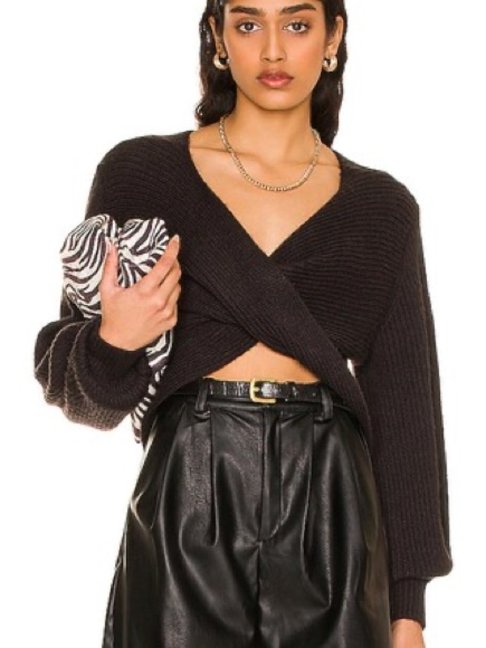 525 America Black Off-Shoulder Cropped Ribbed Sweater